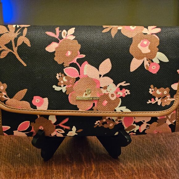 Spartina 449 Natural Linen Black Floral Print Hang Up Toiletry Bad - Picture 1 of 9